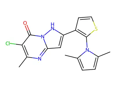 6-chloro-2-[2-(2,5-dimethyl-1H-pyrrol-1-yl)-3-thienyl]-5-methylpyrazolo[1,5-a]pyrimidin-7-ol structure