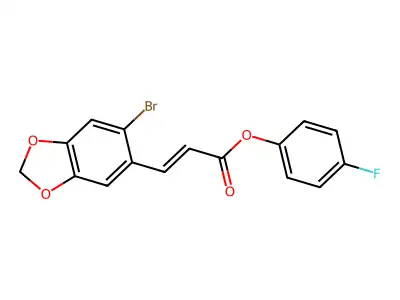 4-fluorophenyl (E)-3-(6-bromo-1,3-benzodioxol-5-yl)-2-propenoate structure