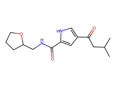 4-(3-methylbutanoyl)-N-(tetrahydro-2-furanylmethyl)-1H-pyrrole-2-carboxamide structure