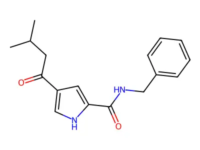 N-benzyl-4-(3-methylbutanoyl)-1H-pyrrole-2-carboxamide structure