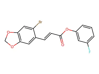 3-fluorophenyl (E)-3-(6-bromo-1,3-benzodioxol-5-yl)-2-propenoate structure