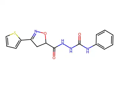 N-phenyl-2-{[3-(2-thienyl)-4,5-dihydro-5-isoxazolyl]carbonyl}-1-hydrazinecarboxamide structure