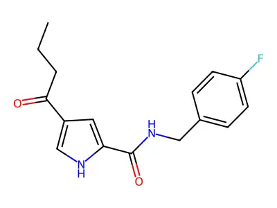 4-butanoyl-N-[(4-fluorophenyl)methyl]-1H-pyrrole-2-carboxamide structure