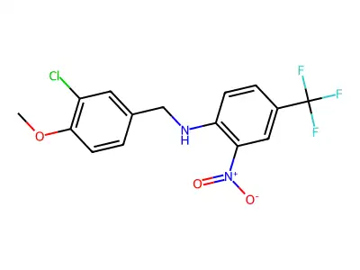 N-[(3-chloro-4-methoxyphenyl)methyl]-2-nitro-4-(trifluoromethyl)aniline structure