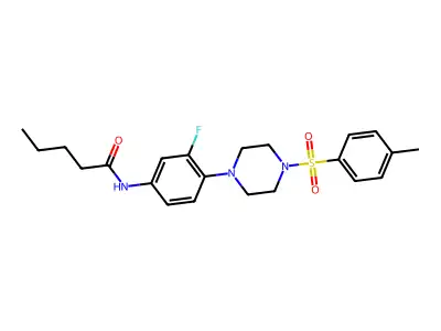 N-(3-fluoro-4-{4-[(4-methylphenyl)sulfonyl]piperazino}phenyl)pentanamide structure