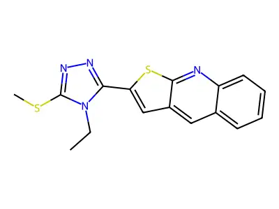 4-ethyl-5-thieno[2,3-b]quinolin-2-yl-4H-1,2,4-triazol-3-yl methyl sulfide structure