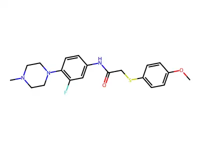 N-[3-fluoro-4-(4-methylpiperazino)phenyl]-2-[(4-methoxyphenyl)sulfanyl]acetamide structure