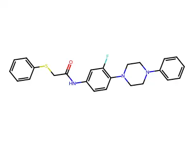 N-[3-fluoro-4-(4-phenylpiperazino)phenyl]-2-(phenylsulfanyl)acetamide structure