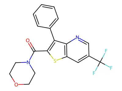 Morpholino[3-phenyl-6-(trifluoromethyl)thieno[3,2-b]pyridin-2-yl]methanone structure