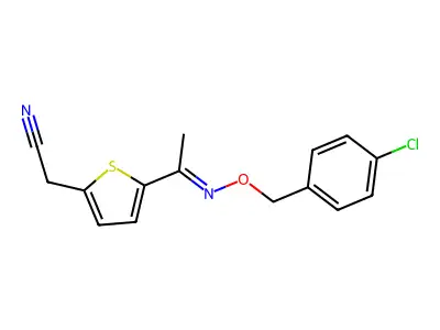 2-(5-{[(4-chlorobenzyl)oxy]ethanimidoyl}-2-thienyl)acetonitrile structure