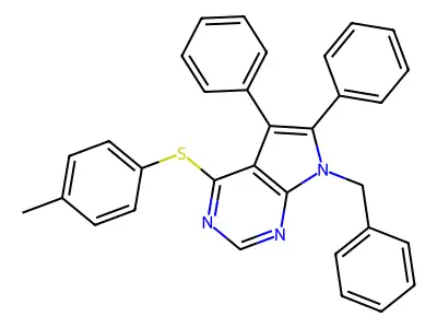 7-benzyl-4-[(4-methylphenyl)sulfanyl]-5,6-diphenyl-7H-pyrrolo[2,3-d]pyrimidine structure