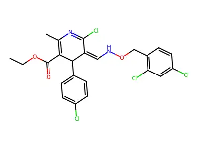 ethyl 6-chloro-4-(4-chlorophenyl)-5-({[(2,4-dichlorobenzyl)oxy]imino}methyl)-2-methyl-1,4-dihydro-3-pyridinecarboxylate structure