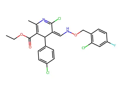 ethyl 6-chloro-5-({[(2-chloro-4-fluorobenzyl)oxy]imino}methyl)-4-(4-chlorophenyl)-2-methyl-1,4-dihydro-3-pyridinecarboxylate structure
