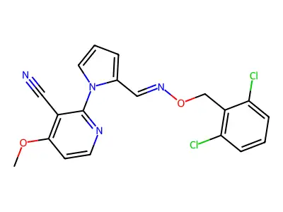 2-[2-[(2,6-dichlorophenyl)methoxyiminomethyl]pyrrol-1-yl]-4-methoxypyridine-3-carbonitrile structure