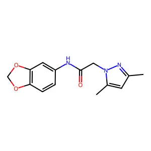 N-(1,3-benzodioxol-5-yl)-2-(3,5-dimethyl-1H-pyrazol-1-yl)acetamide structure