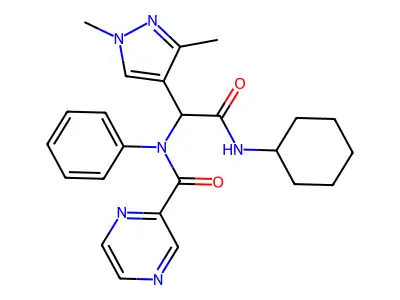 N-[2-(Cyclohexylamino)-1-(1,3-dimethyl-1H-pyrazol-4-yl)-2-oxoethyl]-N-phenyl-2-pyrazinecarboxamide structure