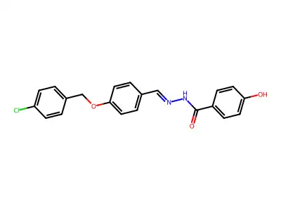 N-[[4-[(4-chlorophenyl)methoxy]phenyl]methylideneamino]-4-hydroxybenzamide structure