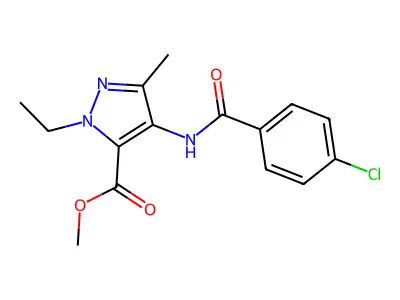 Methyl 4-(4-chlorobenzamido)-1-ethyl-3-methyl-1H-pyrazole-5-carboxylate structure