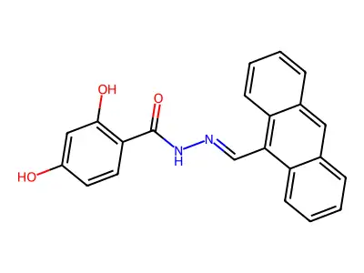N-(anthracen-9-ylmethylideneamino)-2,4-dihydroxybenzamide structure