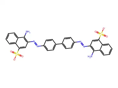 3,3'-(Biphenyl-4,4'-diyldidiazene-2,1-diyl)bis(4-aminonaphthalene-1-sulfonate) structure