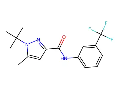 1-tert-butyl-5-methyl-N-[3-(trifluoromethyl)phenyl]pyrazole-3-carboxamide structure
