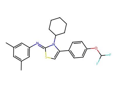 3-cyclohexyl-4-[4-(difluoromethoxy)phenyl]-N-(3,5-dimethylphenyl)-1,3-thiazol-2-imine structure