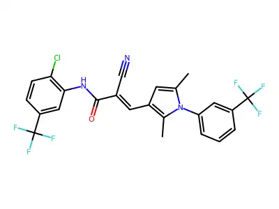 (E)-N-[2-chloro-5-(trifluoromethyl)phenyl]-2-cyano-3-[2,5-dimethyl-1-[3-(trifluoromethyl)phenyl]pyrrol-3-yl]prop-2-enamide structure