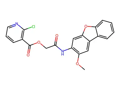 [2-[(2-methoxydibenzofuran-3-yl)amino]-2-oxoethyl] 2-chloropyridine-3-carboxylate structure