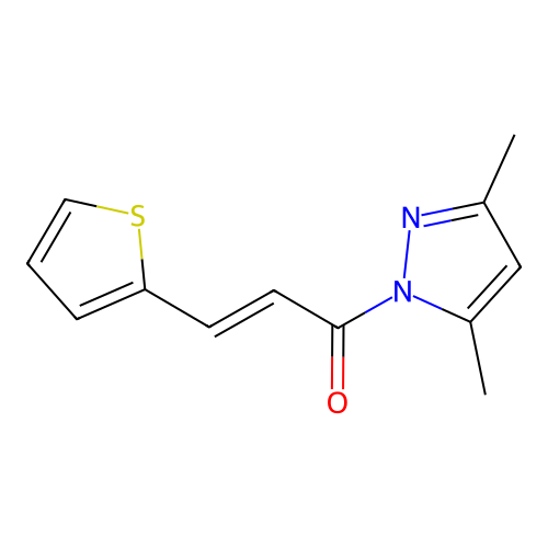 (2E)-1-(3,5-dimethyl-1H-pyrazol-1-yl)-3-(thiophen-2-yl)prop-2-en-1-one structure