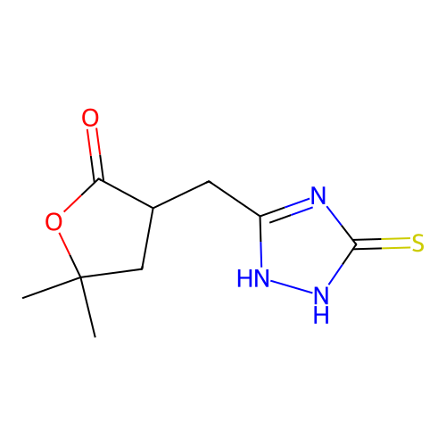 3-[(5-mercapto-4H-1,2,4-triazol-3-yl)methyl]-5,5-dimethyldihydro-2(3H)-furanone structure