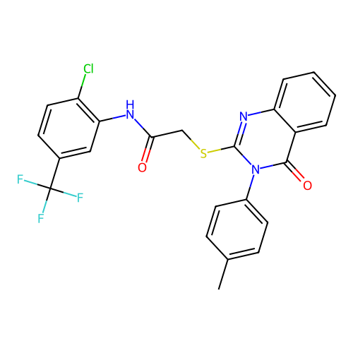 N-[2-chloro-5-(trifluoromethyl)phenyl]-2-{[3-(4-methylphenyl)-4-oxo-3,4-dihydroquinazolin-2-yl]sulfanyl}acetamide structure