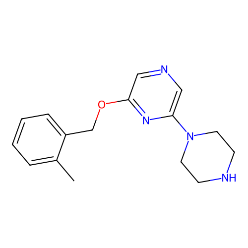 2-[(2-Methylphenyl)methoxy]-6-(1-piperazinyl)pyrazine structure
