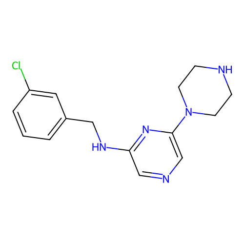 N-[(3-Chlorophenyl)methyl]-6-(1-piperazinyl)-2-pyrazinamine structure