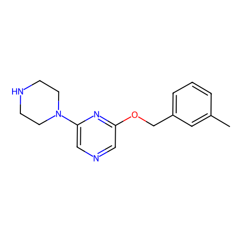 2-[(3-Methylphenyl)methoxy]-6-(1-piperazinyl)pyrazine structure