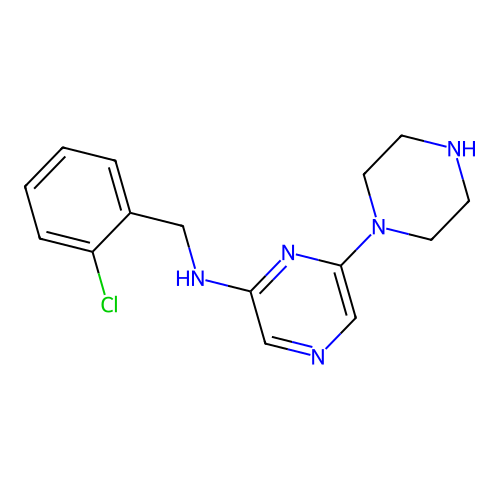 2-Pyrazinamine, N-[(2-chlorophenyl)methyl]-6-(1-piperazinyl)- structure