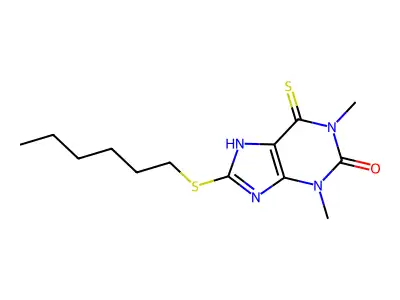 8-Hexylthio-6-thiotheophylline structure