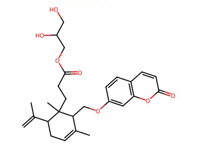 2,3-Dihydroxypropyl 3-(1,3-dimethyl-2-(((2-oxo-2H-chromen-7-yl)oxy)methyl)-6-(prop-1-en-2-yl)cyclohex-3-en-1-yl)propanoate structure