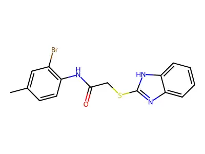 2-(1H-1,3-benzodiazol-2-ylsulfanyl)-N-(2-bromo-4-methylphenyl)acetamide structure