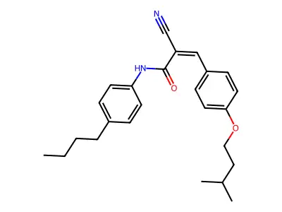 N-(4-butylphenyl)-2-cyano-3-[4-(3-methylbutoxy)phenyl]prop-2-enamide structure