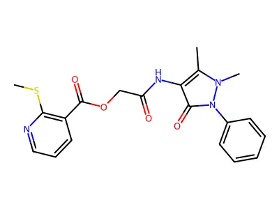 [(1,5-dimethyl-3-oxo-2-phenyl-2,3-dihydro-1H-pyrazol-4-yl)carbamoyl]methyl 2-(methylsulfanyl)pyridine-3-carboxylate structure