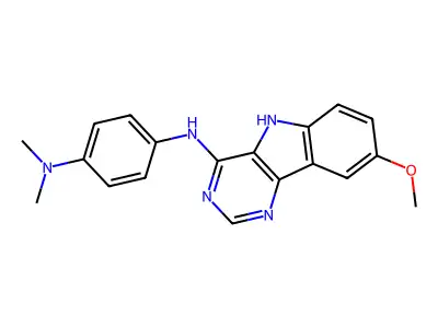 1-N-(8-methoxy-5H-pyrimido[5,4-b]indol-4-yl)-4-N,4-N-dimethylbenzene-1,4-diamine structure