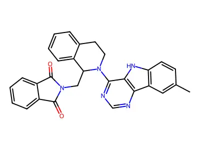 2-[[2-(8-methyl-5H-pyrimido[5,4-b]indol-4-yl)-3,4-dihydro-1H-isoquinolin-1-yl]methyl]isoindole-1,3-dione structure