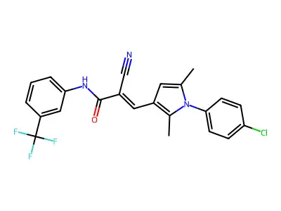 (E)-3-[1-(4-chlorophenyl)-2,5-dimethylpyrrol-3-yl]-2-cyano-N-[3-(trifluoromethyl)phenyl]prop-2-enamide structure