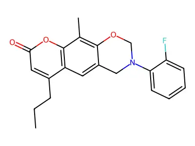3-(2-fluorophenyl)-10-methyl-6-propyl-2,4-dihydropyrano[3,2-g][1,3]benzoxazin-8-one structure