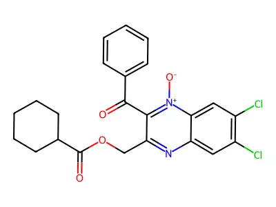 (3-benzoyl-6,7-dichloro-4-oxidoquinoxalin-4-ium-2-yl)methyl cyclohexanecarboxylate structure