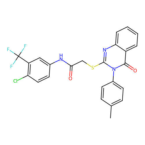 N-[4-chloro-3-(trifluoromethyl)phenyl]-2-{[3-(4-methylphenyl)-4-oxo-3,4-dihydroquinazolin-2-yl]sulfanyl}acetamide structure