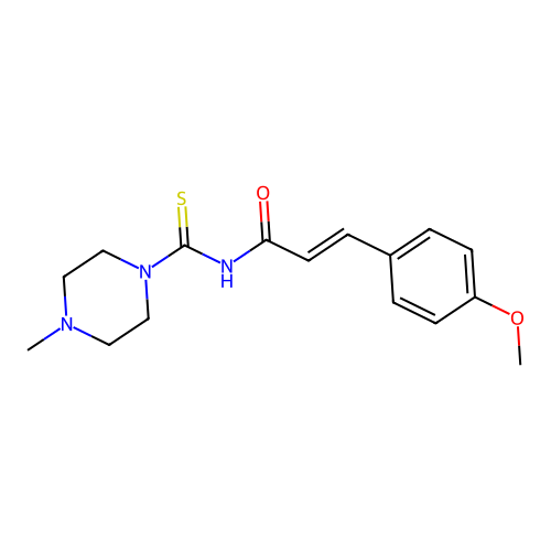 3-(4-methoxyphenyl)-N-[(4-methyl-1-piperazinyl)carbothioyl]acrylamide structure