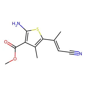 Methyl 2-amino-5-(1-cyanoprop-1-en-2-yl)-4-methylthiophene-3-carboxylate structure