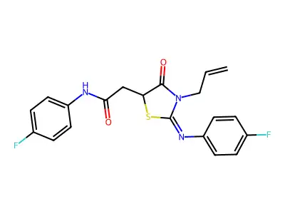 N-(4-fluorophenyl)-2-[(2Z)-2-[(4-fluorophenyl)imino]-4-oxo-3-(prop-2-en-1-yl)-1,3-thiazolidin-5-yl]acetamide structure