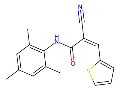 (E)-2-cyano-3-thiophen-2-yl-N-(2,4,6-trimethylphenyl)prop-2-enamide structure